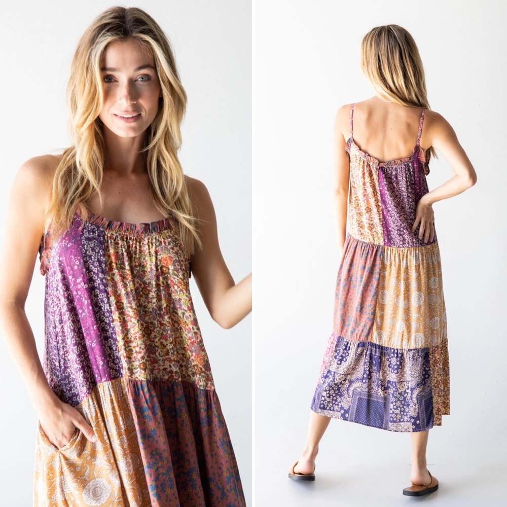 Natural Life Harley Midi Dress Floral Tiered Flowy Ruffle M Boho Summer Spring